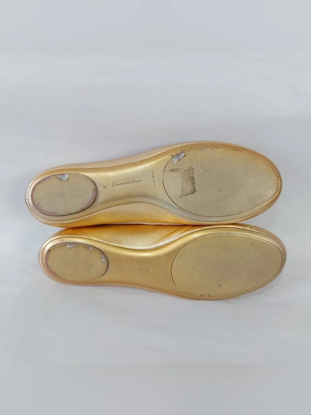 Gianvito Rossi Carla Metallic Gold Leather Mary Jane Flats 36 Buckle Ballerina